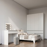 Offre Spéciale : Ensemble de Meubles de Chambre Modernes en Bois Blanc – Lit King/Queen Size, Coiffeuse LED et Armoire pour Appartement ou Chambre Principale