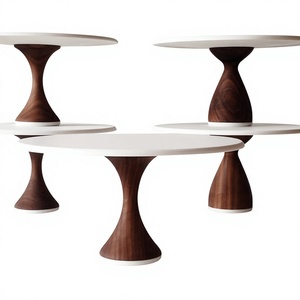 Modern Customizable Round Marble <b>Cake</b> <b>Stand</b> with Wood Base Handmade Dessert Display Pedestal Party Home hotel - Product Image 3