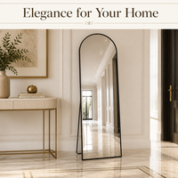 Miroir pleine longueur moderne minimaliste noir à cadre métallique fin et arqué pour chambre à coucher, dressing et décoration intérieure