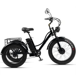 Triciclo Eléctrico de Carga para Adultos de 24 Pulgadas Bicicleta de 3 Ruedas con Neumáticos Anchos Scooter Triciclos Eléctricos Motorizados E-Trike para Transporte - Product Image 3
