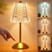 TSINYE Lampe de table LED moderne sans fil 3 couleurs à intensité variable en cristal Rechargeable à piles Lumière tactile Base en métal doré