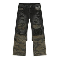 Nouveau style – Pantalon en jean camouflage déchiré style américain pour homme – Coupe ample et droite, jambe large, long – Tendance