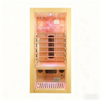 Sauna de Infrarrojos Helius HL-001HSCHL para Uso Doméstico en Interiores, Baja EMF, Infrarrojos Lejanos, para 1 Persona, de Madera, con Ladrillos de Sal del Himalaya, 1 Año de Garantía