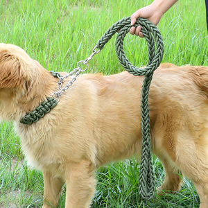 QUCHONPET 맞춤형 기타 애완동물 제품 중대형견용 브레이디드 나일론 도그 리쉬 및 메탈 체인 도그 칼라 - Product Image 3