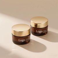 Pot en verre de luxe pour crème cosmétique avec impression sérigraphique, tailles 5ml/10ml/1oz/30g/50g/100g, couleur ambre, couvercle doré pour les gouttes pour les yeux