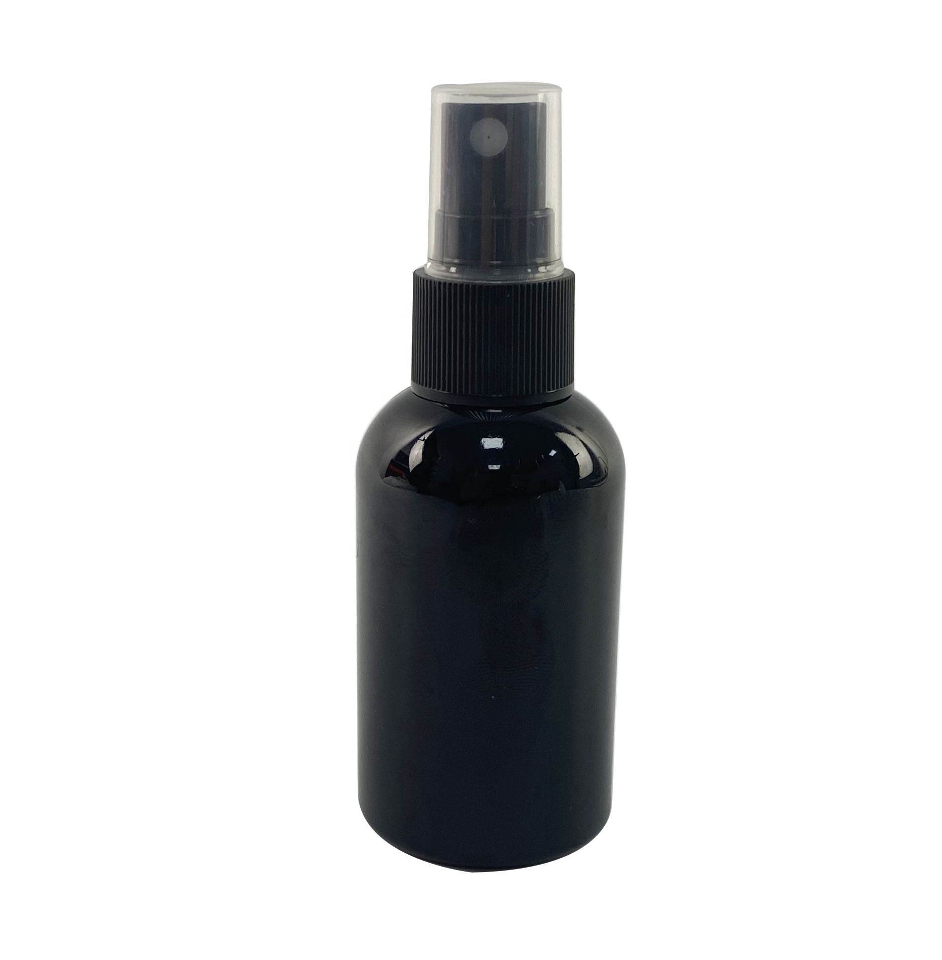 Botol Plastik PET Hitam 2 Oz 60Ml, Pengiriman Cepat dengan Tutup Atas Cakram Hitam, Topi Pompa Semprot Kabut Halus