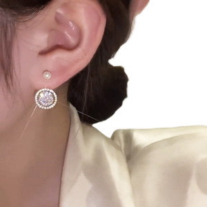 Elegant Faux Pearl Stud Earrings Sparkling Zircon Accent Princess Style Women Fashion Jewelry Daily Wear Gift - Product Image 2