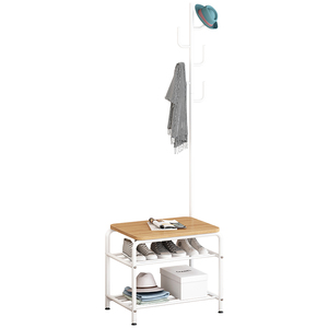 Perchero de Metal de Estilo Moderno de 2 Niveles <span class=keywords><strong>para</strong></span> Entrada con Estante <span class=keywords><strong>para</strong></span> Zapatos con Revestimiento y Soporte de Metal Independiente - Product Image 2