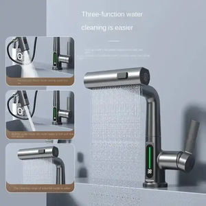Gran oferta, grifo de baño giratorio de 360 grados, pantalla LED digital, grifo de lavabo de cascada, grifo mezclador de lavabo extraíble para Baño - Product Image 5