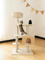 Arbre à chat multifonction classique en bois et lin, grand condo pour chat avec échelle, lit pour chat, design Halloween