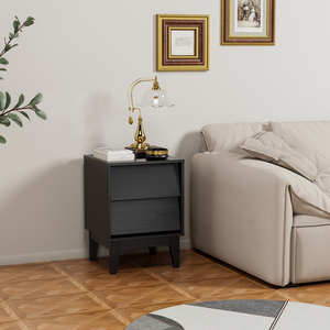 ชุดโต๊ะข้างเตียงสไตล์มิดเซ็นจูรีโมเดิร์น 2 ชิ้น สีดำ ทำจาก MDF สำหรับห้องนอน ดีไซน์วินเทจพร้อมขอบเอียง - Product Image 4