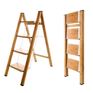 4-ступенчатая складная лестница BAOYOUNI из алюминия с деревянным зерном, переносная Нескользящая Педальная Подножка для стула, лестницы для домашнего офиса