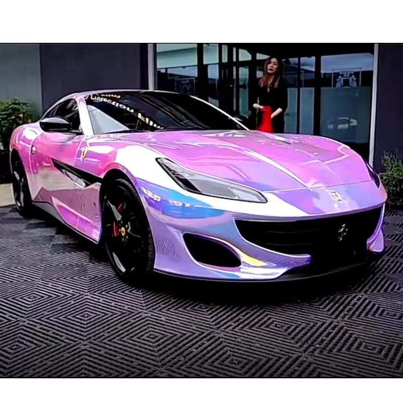 Pegatina de metal rosa para coche, película de revestimiento corporal para vehículo, multicolor, colores cambiantes