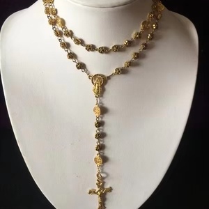 Collar Religioso de Moda con Cuentas de Flores de Rosa en Aleación Chapada en Oro de 18K, Collar con Colgante de Cruz y Crucifijo de <span class=keywords><strong>la</strong></span> <span class=keywords><strong>Virgen</strong></span> Marí<span class=keywords><strong>a</strong></span> - Product Image 5