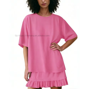 Ensemble de vêtements de détente surdimensionnés pour femmes - Haut à manches courtes et short à volants - Tenue en 2 pièces - Vêtements de maison - Pyjama - Mode - Product Image 6