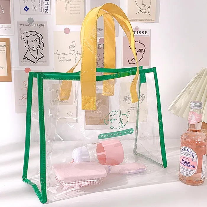 맞춤 여성 패션 플라스틱 핸드백 방수 투명 토트 비치 가방 PVC 쇼핑 가방
