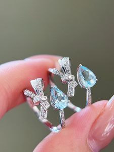 Xinfly 18K Solid Real Gold <b>Open</b> <b>Ring</b> with Teardrop Blue Sapphire Latest Fashion Women's Daily Gemstone <b>Ring</b> for Weddings - Product Image 2