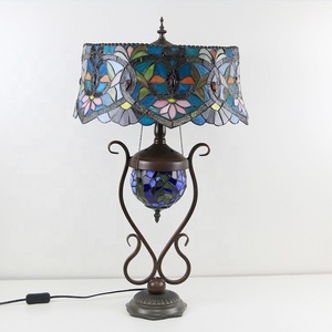 LongHuiJing Tiffany Style Lamp 18 Inch Antique Red Flower Stained Glass Lamp Shade Lamp With Glass Luminous Base - Product Image 3