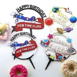 新产品3d艺术印刷生日快乐彩色丙烯酸蛋糕顶部为生日派对供应商