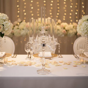 Centrotavola EG-M83 di alta qualità per matrimoni ed eventi, portacandele trasparente a 5 teste - Product Image 4