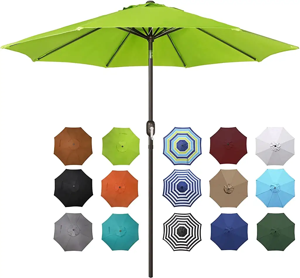 Boho Strand Parasol Met Water Zandzak Base Opvallende Gras Groen Bochten Patio Paraplu Sunbrellaic