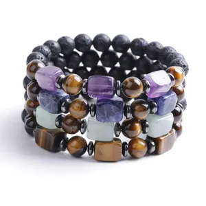 Aromatherapy Accessories Rectangular Blue Onyx Tiger Eye Bracelet Yoga Crystal Amethyst Bracelet for Women Girls