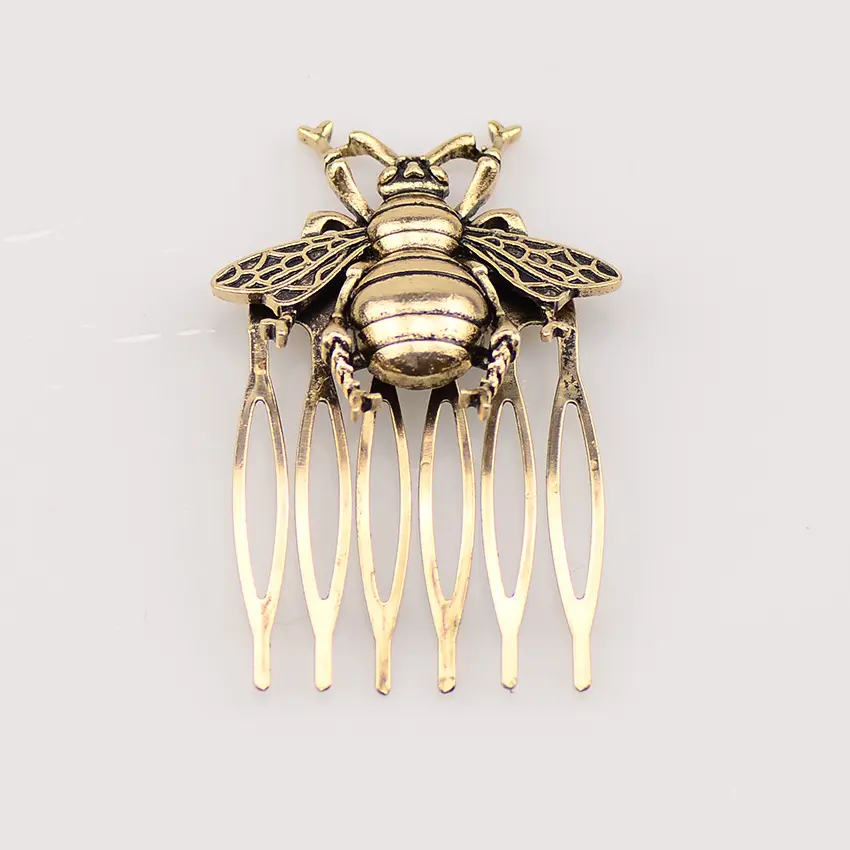 Stylish hair accessories antic gold color bee shape alloy hair comb for girl's hair decoration