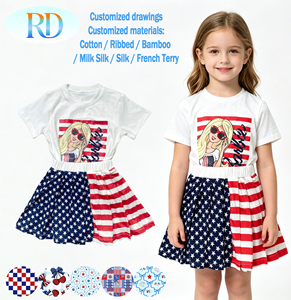 Completo per <span class=keywords><strong>Bambina</strong></span> per il 4 Luglio, Giorno dell'Indipendenza, T-Shirt a Maniche Corte Stampata e Gonna, Set 2 Pezzi, Abito da Festa, Vestiti per <span class=keywords><strong>Bambina</strong></span> - Product Image 1