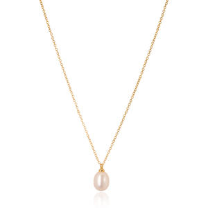 Kalung Wanita Model Sederhana Berbahan Mutiara Imitasi, Liontin Baja Anti Karat Hipoalergenik Lapis Emas 18k PVD - Product Image 1