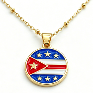 Colgante Circular Chapado en Oro con Diseño de la Bandera de Puerto Rico, Insignia de Esmalte Duro, Recuerdo - Product Image 4