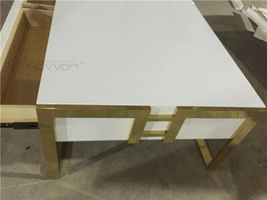 Services de conception personnalisés gratuits <span class=keywords><strong>Table</strong></span> basse moderne en MDF blanc et noir à finition brillante avec tiroirs Pieds en acier inoxydable <span class=keywords><strong>doré</strong></span> - Product Image 6