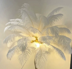 Lampe sur pied en résine de style nordique moderne de luxe pour chambre à coucher et salon, lampe à plumes d'autruche à LED - Product Image 4