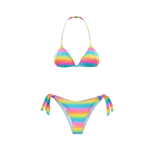 Set Bikini HDJ a Righe Arcobaleno Taglia 42 44 46 48 con Spalline Regolabili e Slip con Laccetti Laterali - Product Image 3