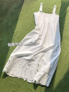 Robe midi blanche ample sans manches pour femme, en dentelle brodée, style français, romantique, naturelle, respirante et résistante - Product Image 6