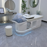 Mobilier de Barbier Haut de Gamme Moderne Style Thaïlandais, Lit de Lavage Inclinable de Luxe pour Soin Capillaire en Spa, Lit de Lavage à Shampooing avec Lumières