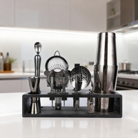 Kit de barman 14 pièces, kit d'outils de bar en acier inoxydable, ensemble de shaker à cocktails Boston, ensemble de mélangeur de boissons, accessoires de bar
