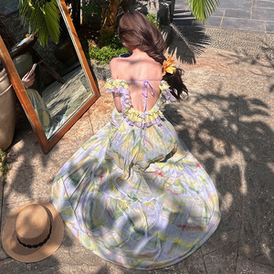 Robe longue à volants et décolleté plongeant pour les vacances à l'île, style féerique, avec ouverture dorsale complète, idéale pour <span class=keywords><strong>Sanya</strong></span> - Product Image 2