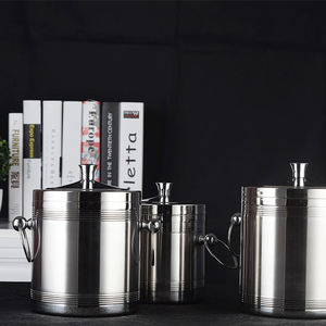 Contenedor de cubitos de hielo redondos portátiles de acero inoxidable de 1L de nuevo diseño, Cubo de vino, cubo de hielo aislado de doble pared con tapa - Product Image 3