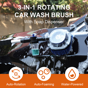 Brosse de lavage de voiture rotative 3-en-1 à alimentation hydraulique avec distributeur de savon, pistolet pulvérisateur, brosse rotative automatique à 360°, kit de <span class=keywords><strong>nettoyage</strong></span> de voiture à long manche - Product Image 2