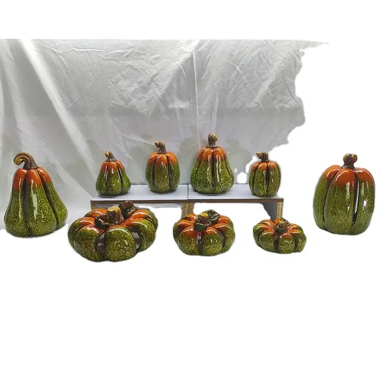 Penjualan laris patung labu lucu keramik hijau jatuh dekorasi labu kerajinan