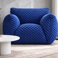 Canapé lounge en mousse de latex moulée, densité 70, douceur 40, tissu matelassé gaufré, fauteuil bleu royal