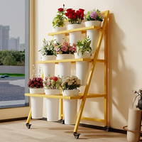Seau de présentation rond pour fleurs de supermarché avec remplissage d'eau et support pliable, chariot à fleurs mobile pour stands