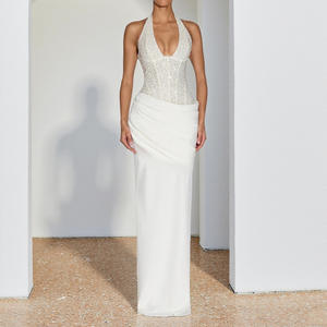 فستان سهرة أنيق جديد بتصميم محبوك لامع برقبة على شكل V وحمالة رقبة مع تطريز <span class=keywords><strong>2026</strong></span> - Product Image 3