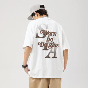 เสื้อยืดพิมพ์ลายพัฟฟ์ทรงโอเวอร์ไซส์สำหรับผู้ชาย แขนเสื้อแบบดรอปโชว์เดอร์ ผ้าฝ้าย 100% คอทรงโอ น้ำหนักผ้า 200 กรัม ผ้าถัก ระบายอากาศได้ดี สีพื้น - Product Image 5