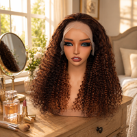 Perruque sans colle 13x4 Lace Front en gros, cheveux Jerry Curly mélangés # Perruque en cheveux humains de taille moyenne couleur P30 pour femmes noires