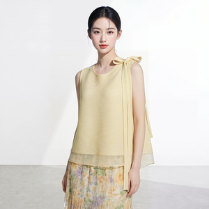 PY 2026 Haut plissé Miyake élégant avec nœud, manches longues, respirant, écologique, style occidental, pour femme, vente en gros - Product Image 2