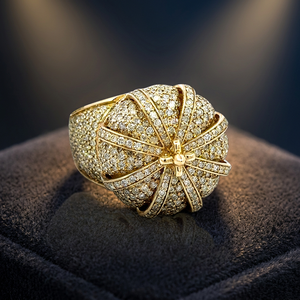 Luxury Yellow <b>Gold</b> Diamond Crown <b>Cocktail</b> <b>Ring</b> Round Brilliant Cut Unisex Party Jewelry - Product Image 3