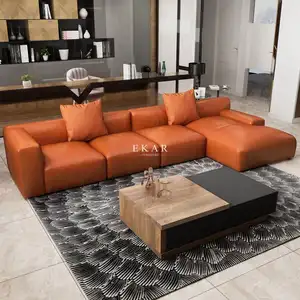 Modern L Shaped Upholstery Living Room Furniture Leather Sofa Sectional Sofa High Density Foam & Fabric & Feather & Metal Base