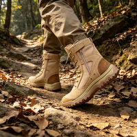 Bottes tactiques OEM ODM à fermeture éclair et lacets, en cuir suédé imperméable, antidérapantes, beige, en tissu Oxford, doublure en microfibre, semelle en caoutchouc