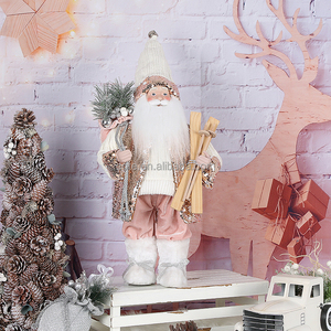 Figura decorativa de Papá Noel de Navidad rosa, colección de vacaciones de Año Nuevo, Papá Noel con bolsa de regalo, trineo, tela de felpa, exhibición de Festival - Product Image 2